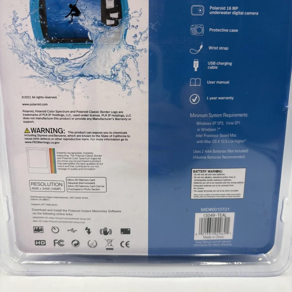 Polaroid IS049 Underwater Digital Camera 16MP Waterproof 4x Zoom Blue Teal‎ Case